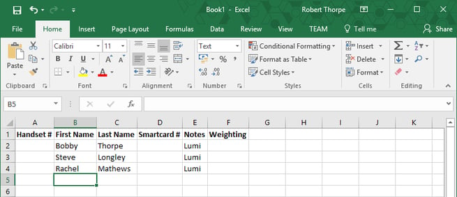 Excel Names Upload