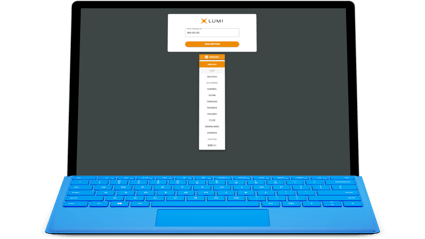 Lumi AGM Mobile Language Select screen on a Laptop